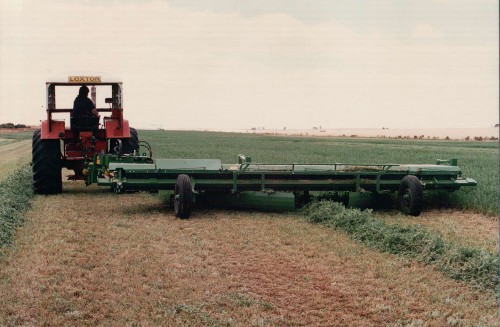 Loxton Engineering 5.4m (18') cut machine - windrowing Lucerne